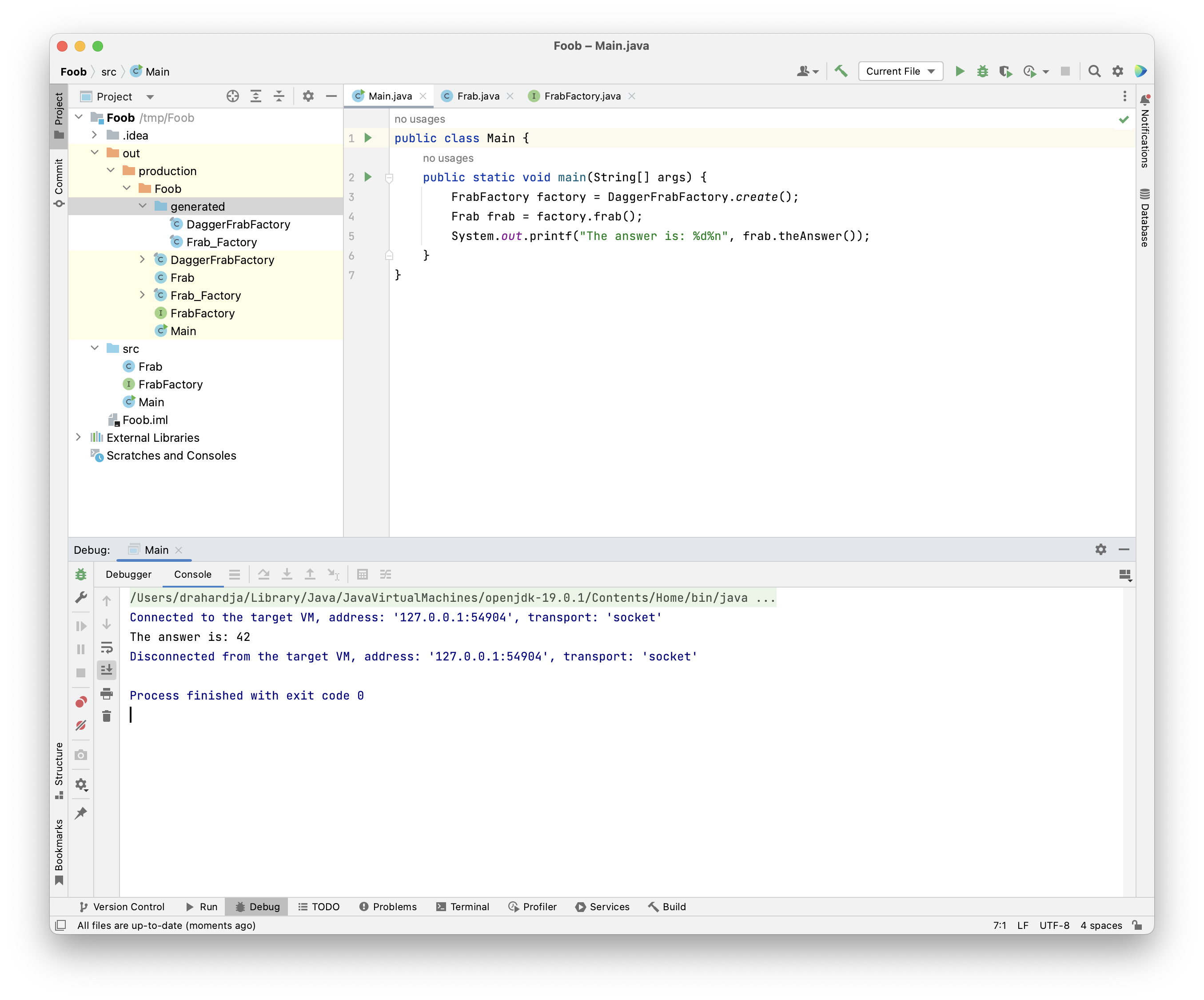 Main IDE view with a log of the program running to completion