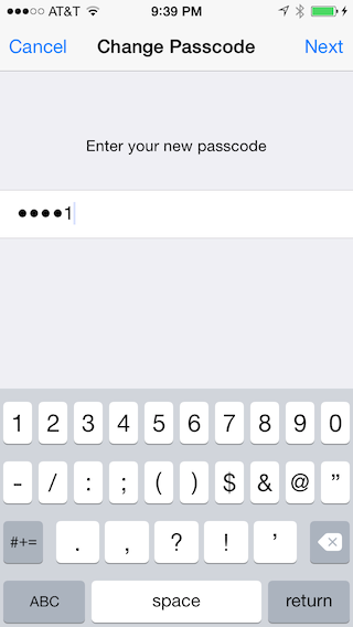 Setting a long numeric passcode
