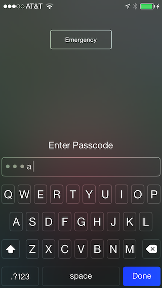 Lock screen with alphanumeric keyboard